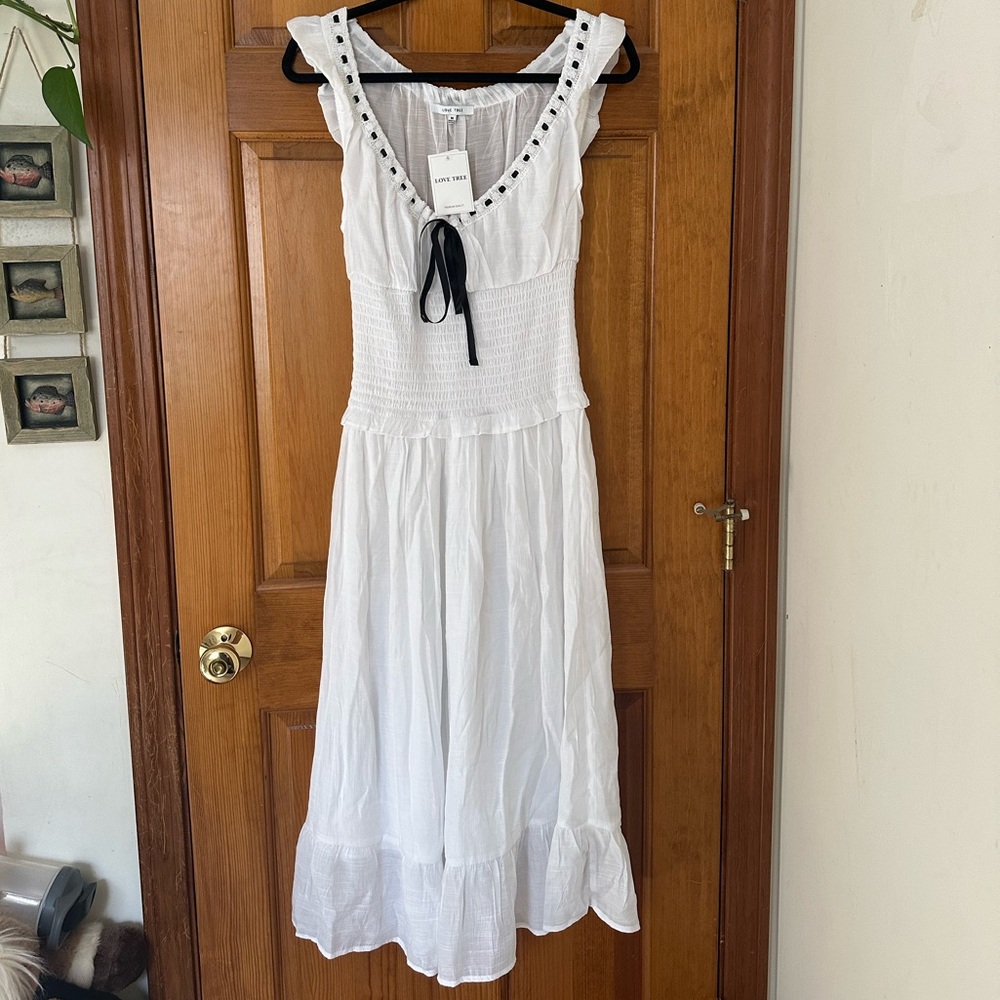Love Tree White Maxi Dress with Black Trim